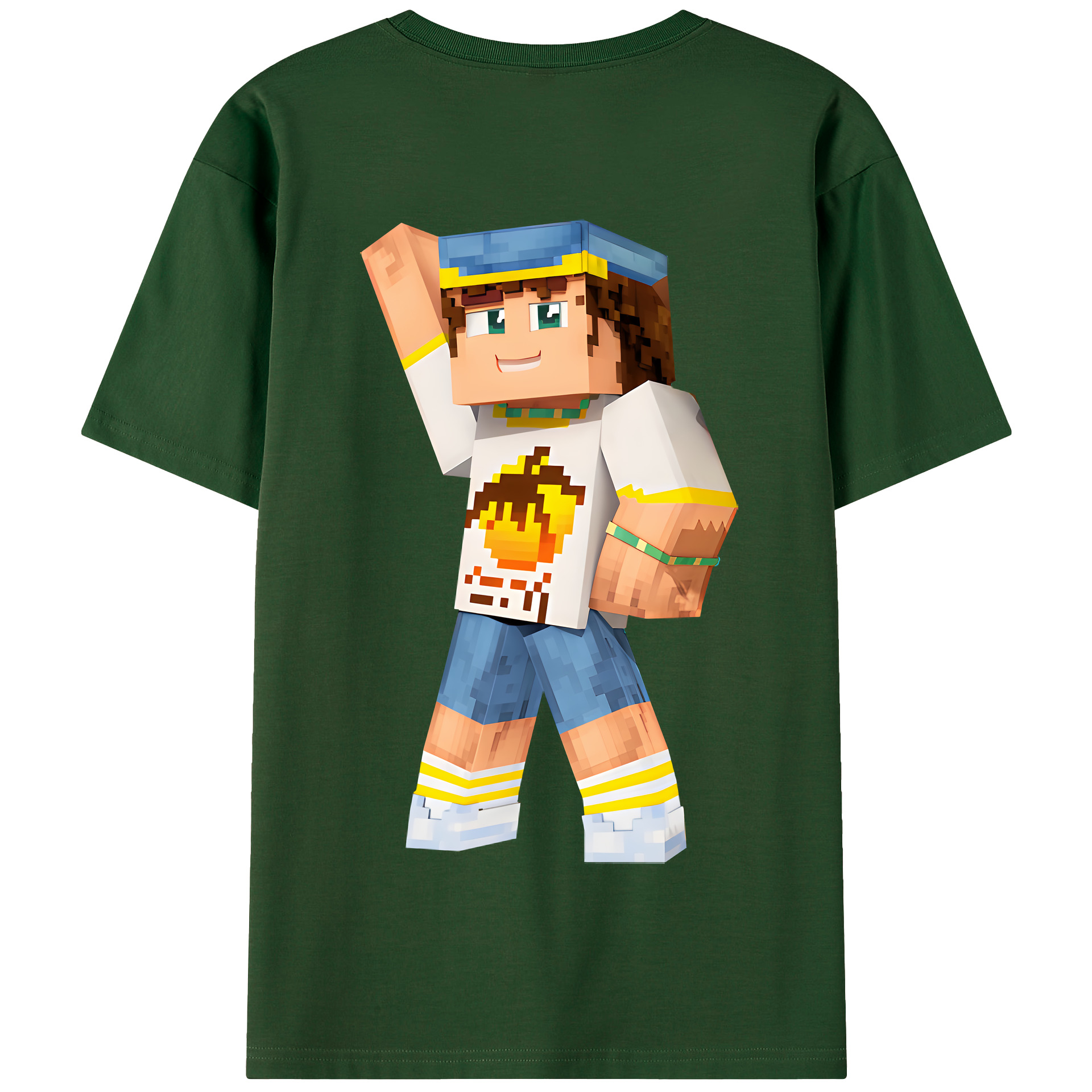 （画像用） マインクラフト ブロックの世界 Minecraft MC Block world 綿100％半袖Tシャツ（背面プリント）